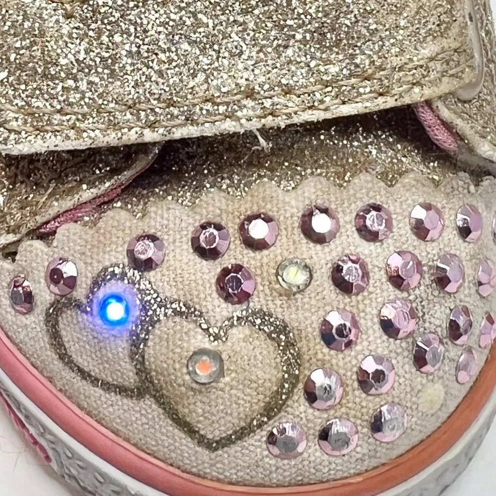 Skechers Girls Twinkle‎ Toes Pink Gold Glitter Hearts Size 5